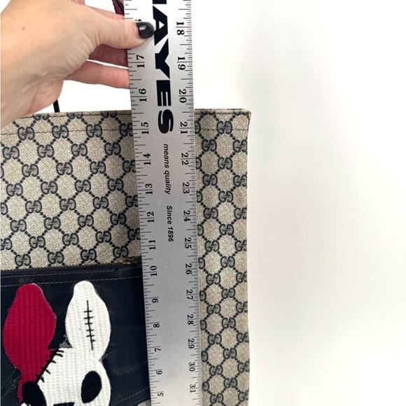 Gucci Web handled monogram tote w/ navy exterior zip pocket and customized patch - Picture 12 of 16